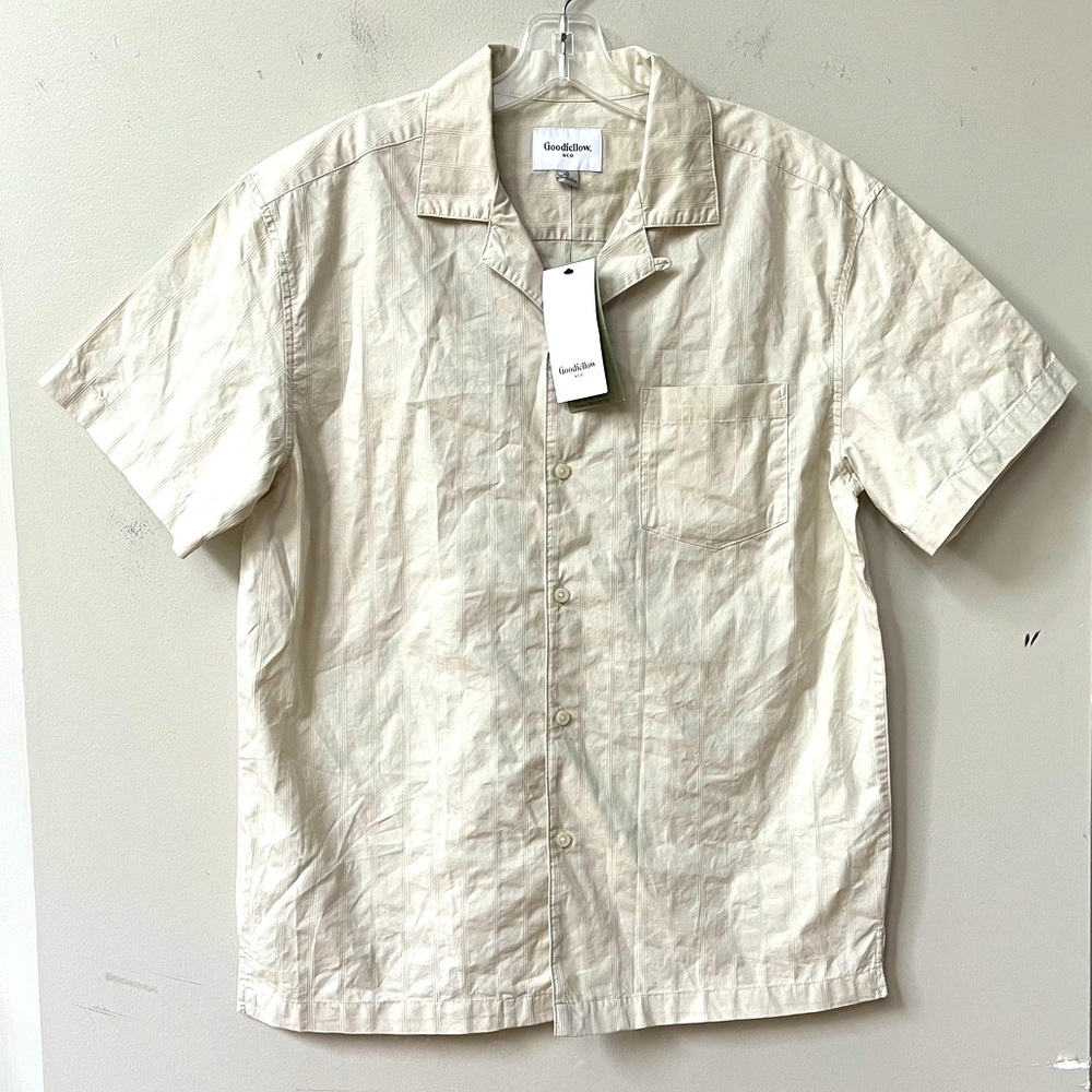 Goodfellow & Co Striped Shirt Sleeve Button Down Camp Shirt‎ Mens Small NWT